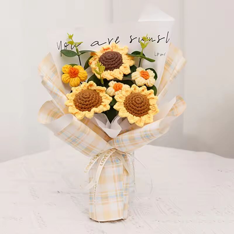 Knitted Fruit Crochet Bouquet Graduation Artificial Flower Bouquets with Packaging Bag Gift Artificial Flowers Wedding Decor