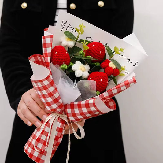 Knitted Fruit Crochet Bouquet Graduation Artificial Flower Bouquets with Packaging Bag Gift Artificial Flowers Wedding Decor